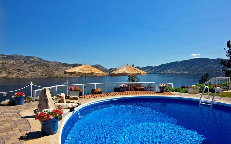 Heated salt water pool overlooking Okanagan Lake