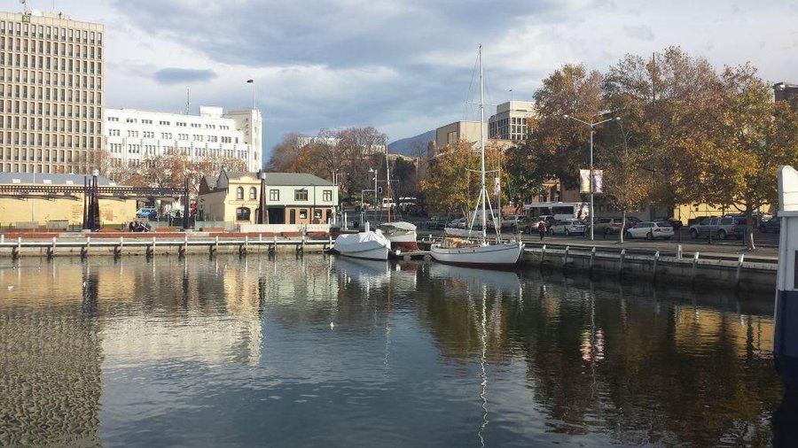 Looking back at Hobart from Flippers fish & chips