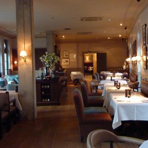 Monbijou Hotel in Berlin, image may contain: Restaurant, Dining Room, Dining Table, Cafe