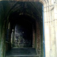 Mysterious steps up to the Bradford Cathedral made out of York Stone