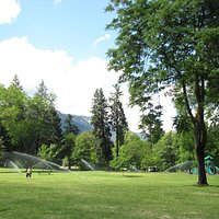 Running through the daily lawn sprinklers.
