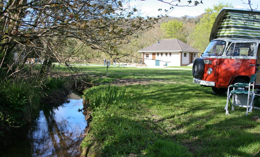 Pitching by the stream