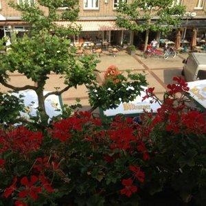 View from the window out to the square.