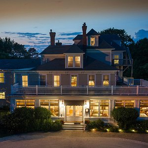 In a quiet enclave, near the harbor:  The Bass Cottage Inn on a summer evening