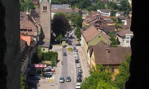 A view of the old walled city from Schloss Schattenburg
