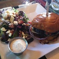 mushroom burger with salad