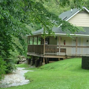 Bathhouse/office, with porch rockers