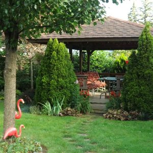 Just outside the rooms is a gorgeous garden and gazebo.