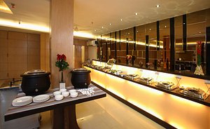 The JRD Luxury Boutique Hotel in New Delhi, image may contain: Meal, Cafeteria, Restaurant, Buffet