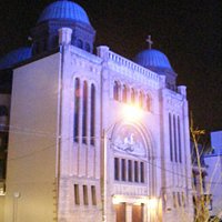 St. George's Church lit up at night