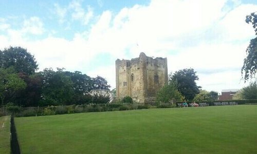 Guilford Castle from the Green bowls field