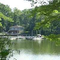 View of the Boat House and Ramp from the hiking trails
