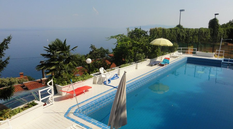 Blick vom Hotel auf den Pool