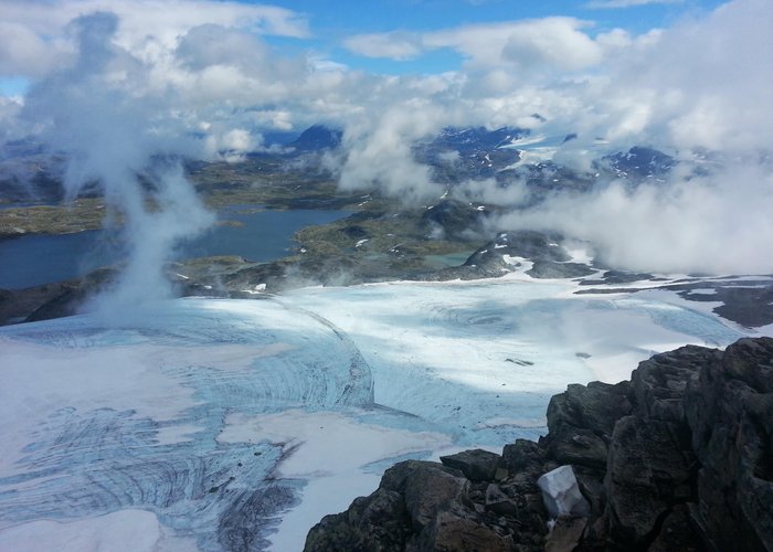 Part of the Fannaråk glacier seen from above