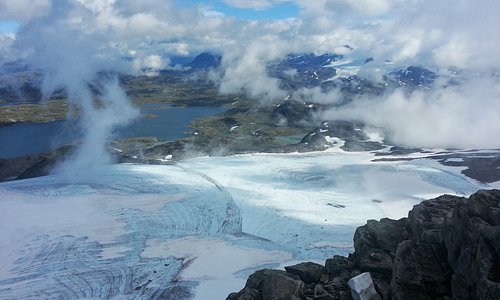 Part of the Fannaråk glacier seen from above