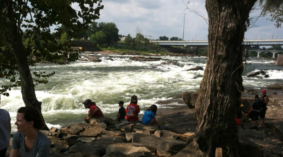 River gorge with whitewater rapids goes right by downtown Columbus. GA