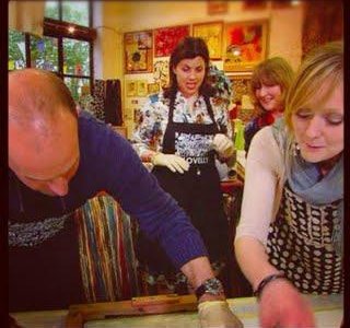 Kirstie Allsopp, Phil Spencer, Ann & Ellie Jarvis printing at Clovelly Silk. As seen on TV!