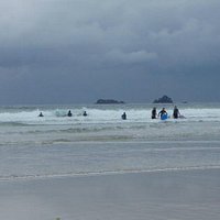body surfing on a rainy day at Constantine Bay