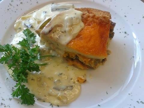 Red Leicester and Leek Bread and Butter Pudding