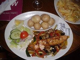salmon with peppers salad and new potatoes