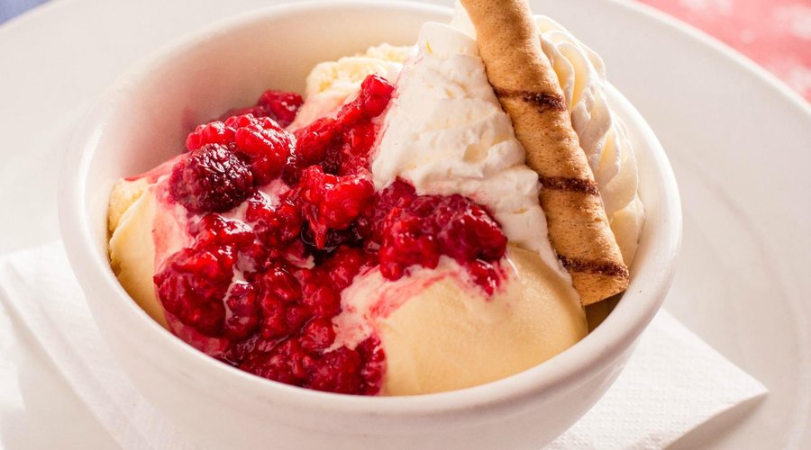 Vanilla Ice Cream with warm Raspberries