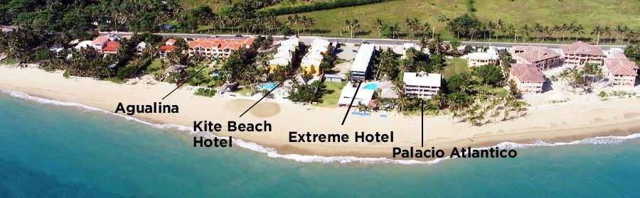 extreme hotel's location on Kite Beach