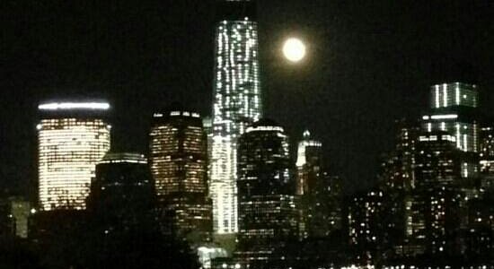 Freedom Tower and harvest moon 2013