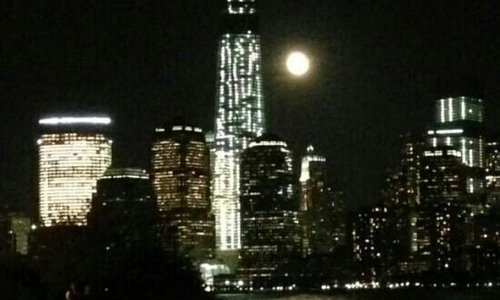 Freedom Tower and harvest moon 2013