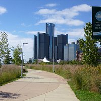 View of Renaissance Center from the Detroit Riverwalk