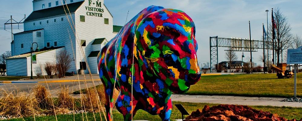 The Fargo-Moorhead Visitors Center is home to Aunie, the painted buffalo.