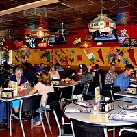 Colorful indoor dining area