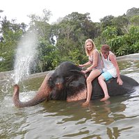 Elephant bath after trekking.