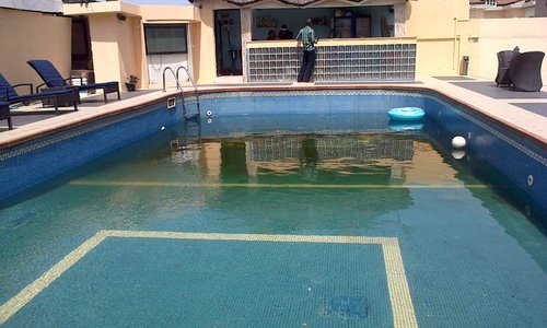 The poolside and exterior bar area