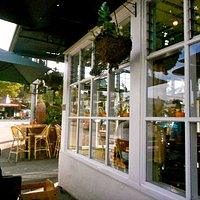 Outside seating on a neat corner of Del Mar Beach area.