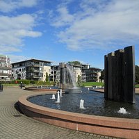 Otterdalsparken water fountains is near the waterfront in Kristiansand, Norway