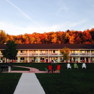 Back of hotel at sunset.