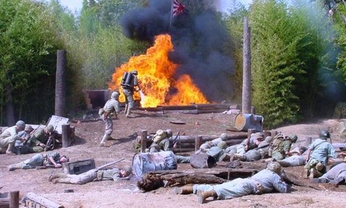 Flame thrower in action