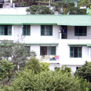 The Green Lodge, as seen from village