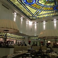 view from lower level looking toward the buffet bar