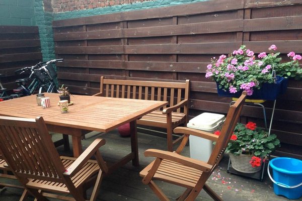 The patio at the back