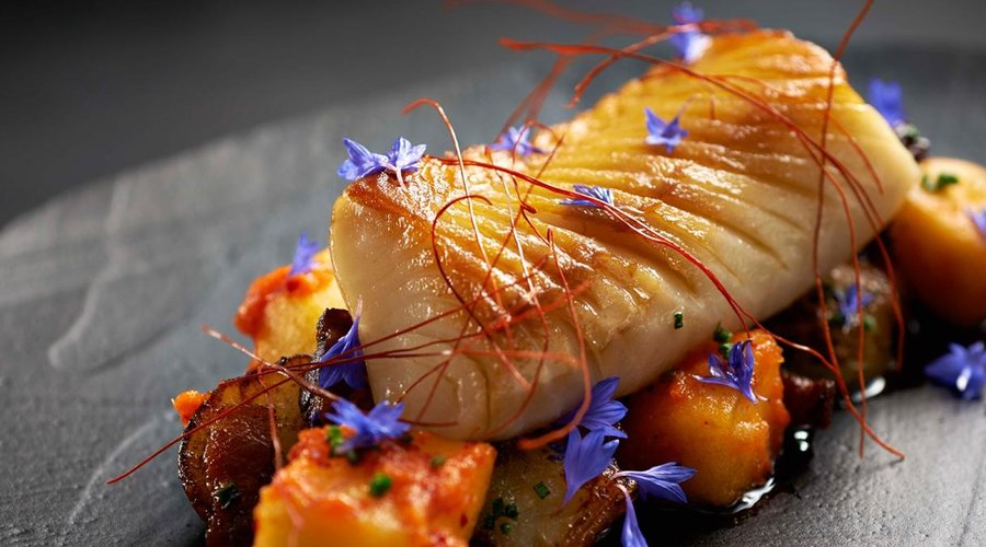 Sablefish, sunchoke, kimchi apple, bacon, citrus mustard