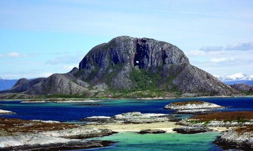 Torghatten - a landmark along the scenic road Kystriksveien.