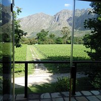 View from the Boekenhoutskloof tasting room to the Hottentots-Holland Mountain
