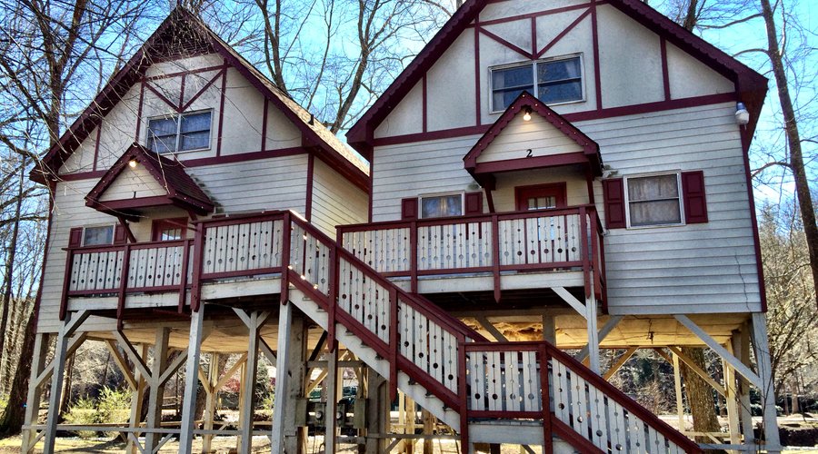 Cabins by river