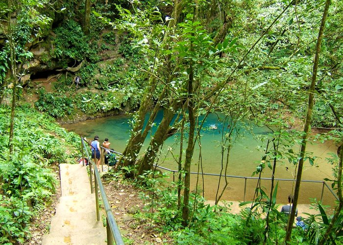 Steps down to the swimming area