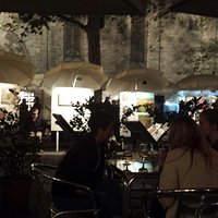 Artists displays in the plaza by night