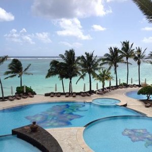 view from verandah of pool area early in morning