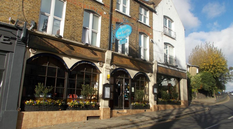 Front of restaurant viewed from across the road