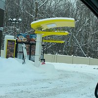 Snowy day drive through