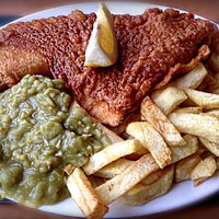 Large fish, chips & mushy peas